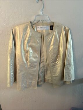 Charles Nolan Metallic gold Collarless Leather Jacket